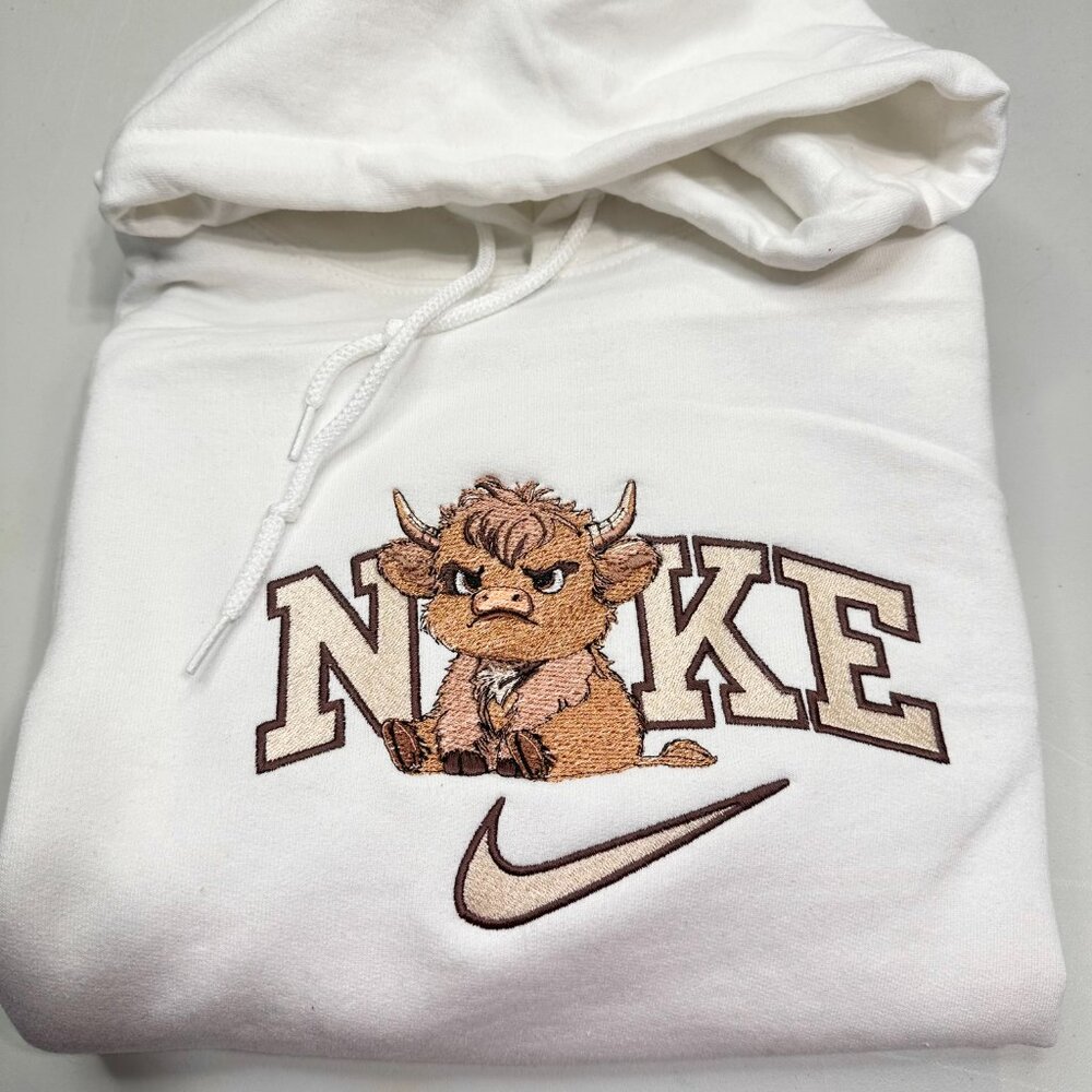 Nike Grumpy Highland Cow HOODIE Embroidered Adult Unisex Hooded Sweatshirt